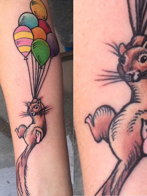 squirrel with balloons tattoo